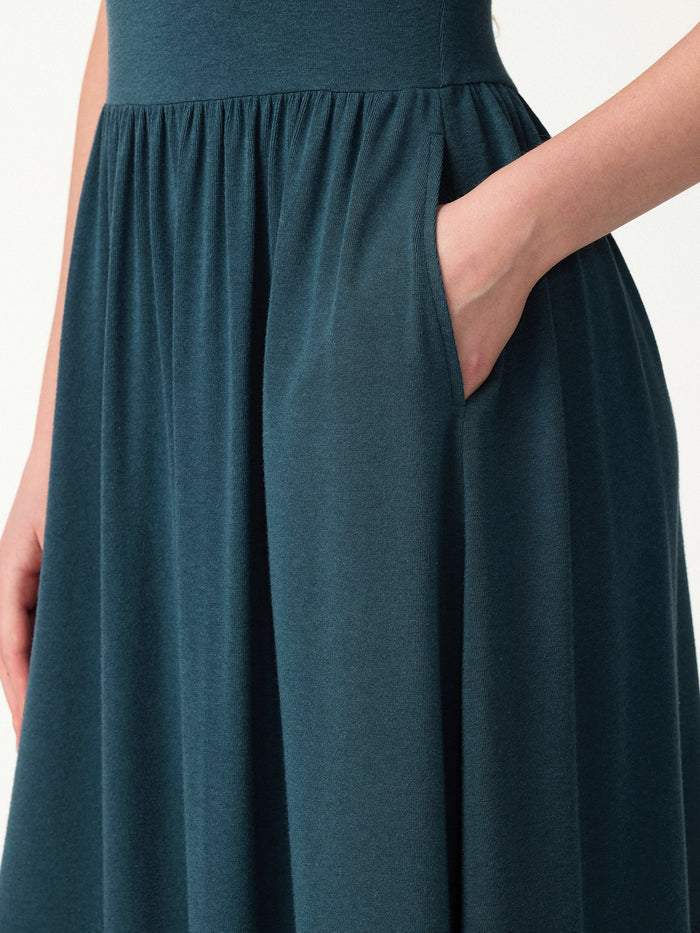 OGLmove Eco-Mousse® Round Neck Elbow Sleeve Fit-and-Flare Midi Bra Dress with Pockets