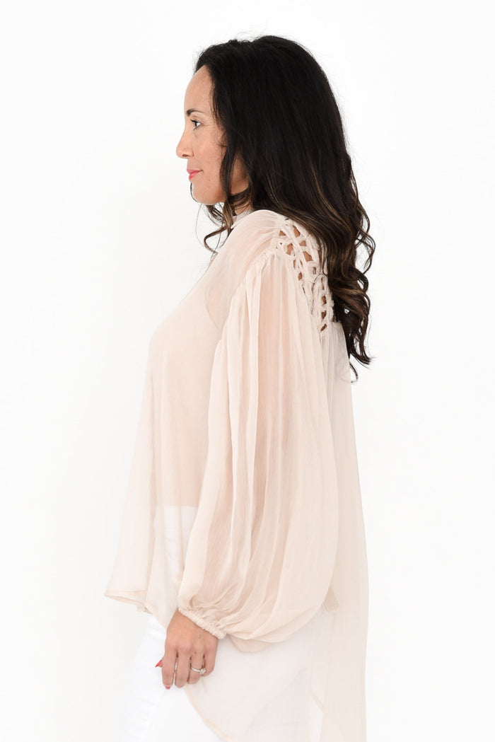 Eden Cream Collared Shirt,Brunette model,alt text|model:Nicole