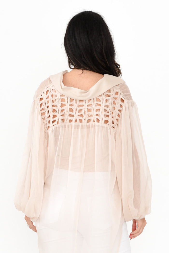 Eden Cream Collared Shirt,Brunette model,alt text|model:Nicole