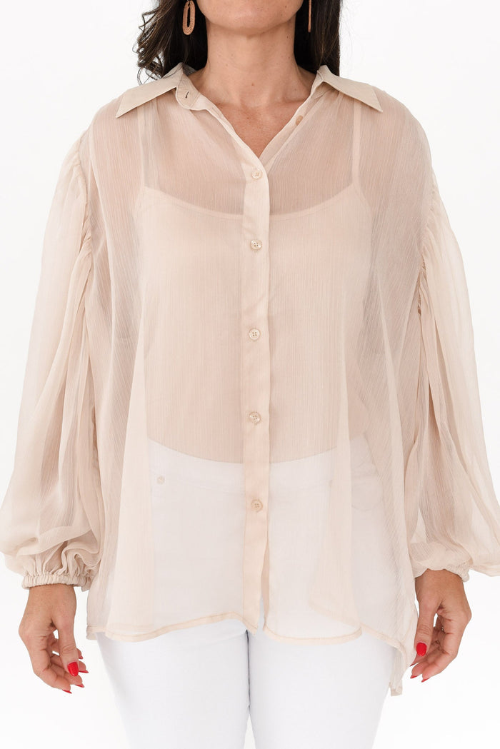 Eden Cream Collared Shirt,Brunette model,alt text|model:Nicole
