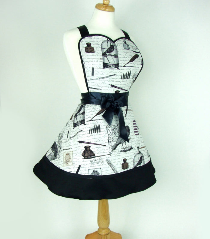 Edgar Allen Poe Inspired Two Skirt Apron / Black and white #A-2TE556