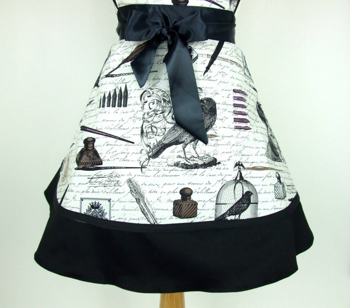 Edgar Allen Poe Inspired Two Skirt Apron / Black and white #A-2TE556