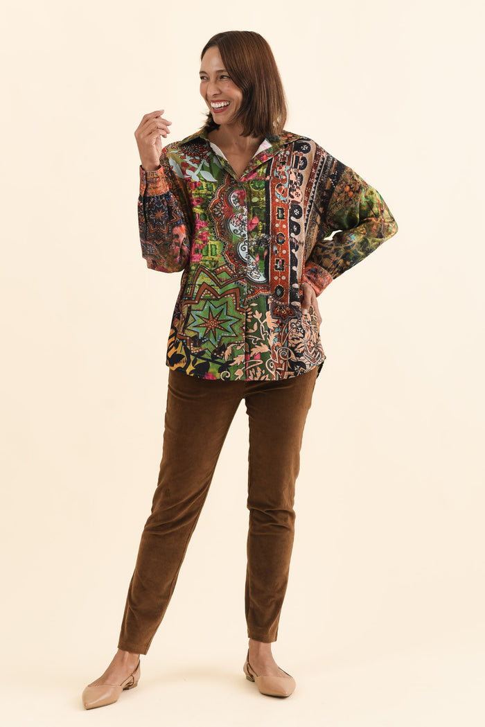 Elle Brown Corduroy Pants,Brunette model,alt text|model:Cara