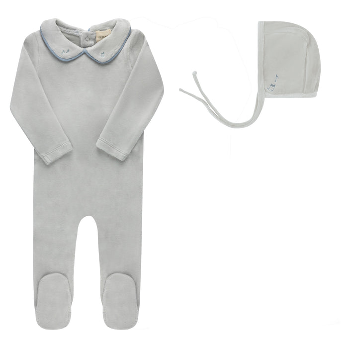 Embroidered Velour Collar Collection - Footie + Bonnet