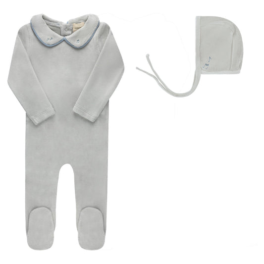 Embroidered Velour Collar Collection - Footie + Bonnet