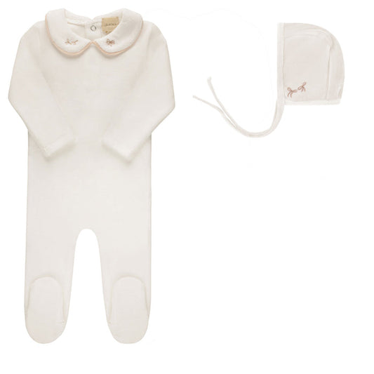 Embroidered Velour Collar Collection - Footie + Bonnet