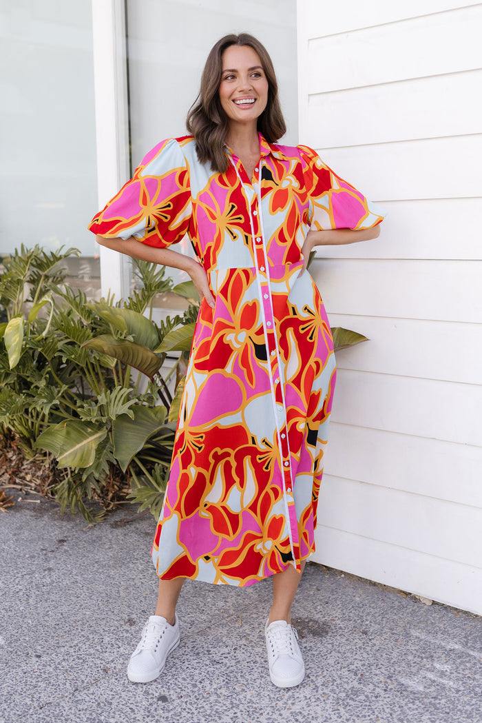 Eri Red Abstract Tie Dress,Lifestyle