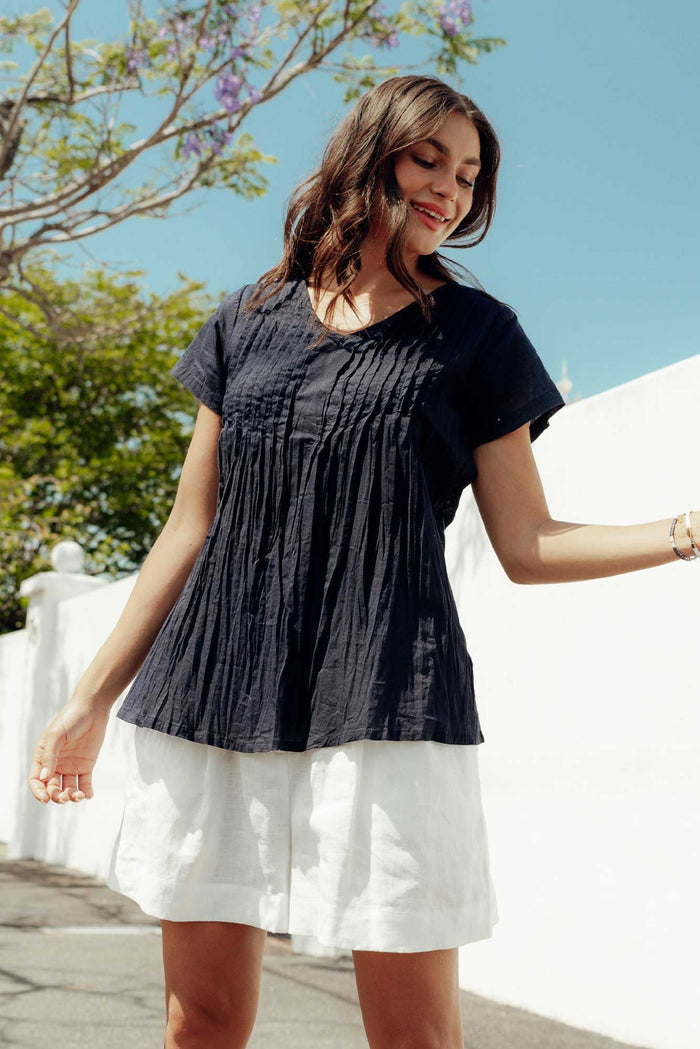 Fia Navy Crinkle Cotton Top,Lifestyle