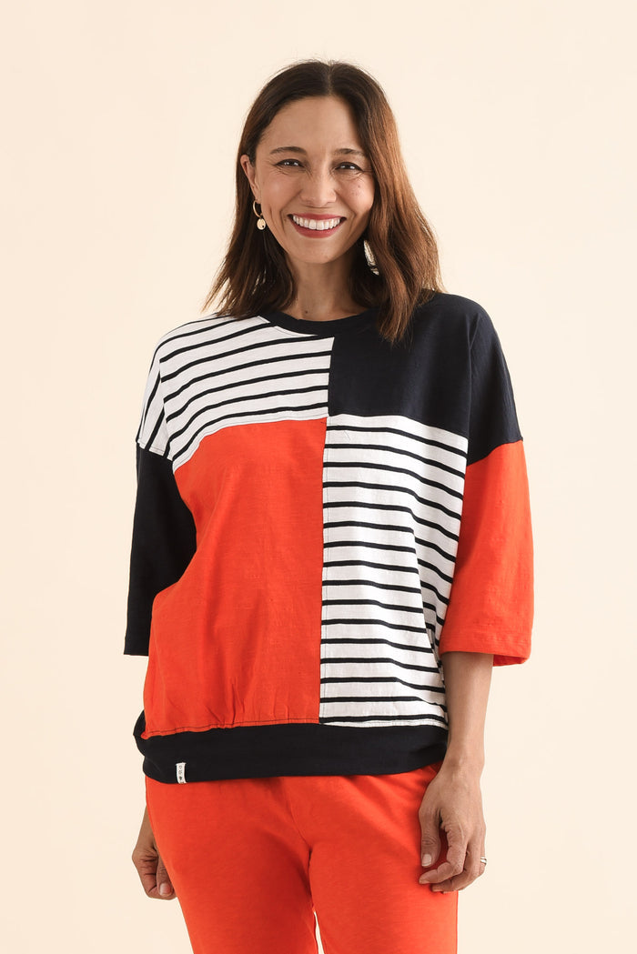Fig Navy Contrast Cotton Sweat,Front,Brunette model,alt text|model:Cara