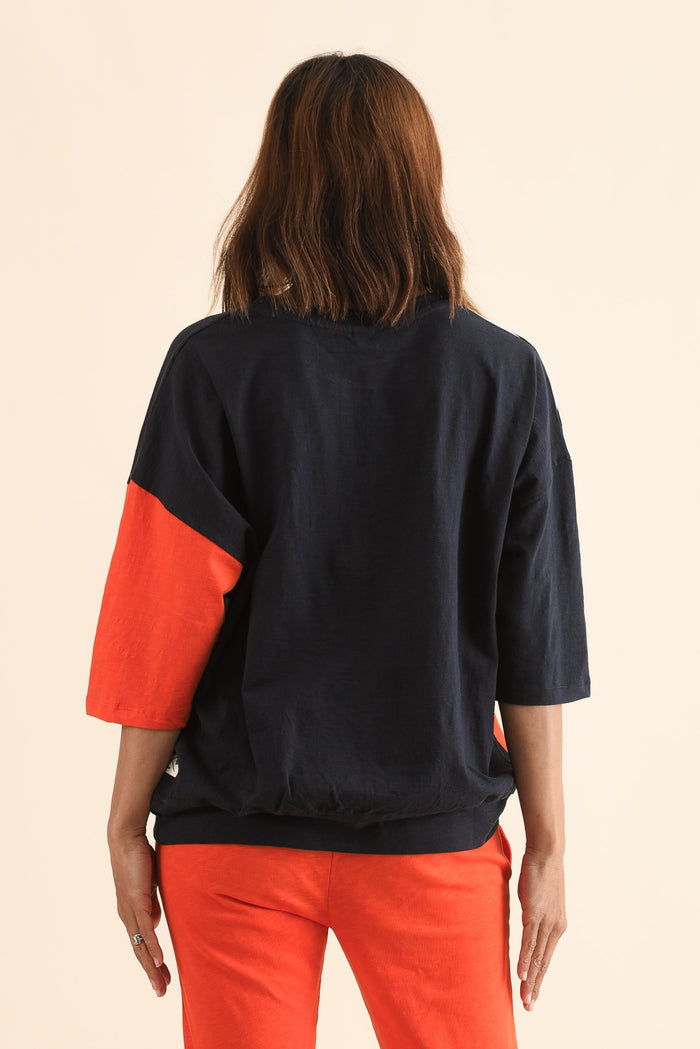 Fig Navy Contrast Cotton Sweat,Back,Brunette model,alt text|model:Cara