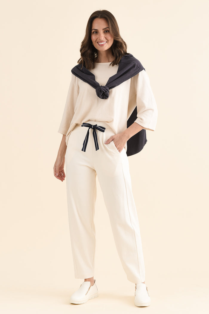 Fisher Cream Cotton Barrel Pants