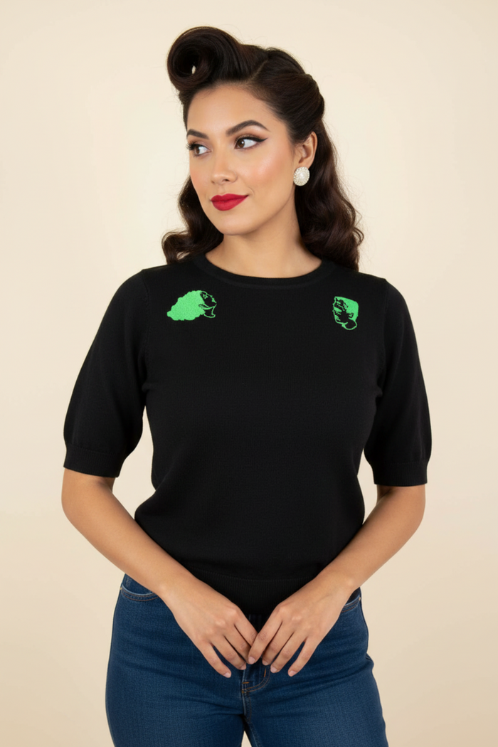 Frankenstein and Bride Black Knit Top