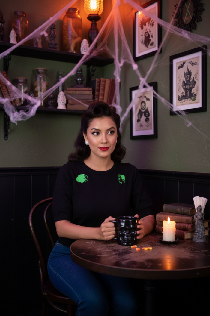 Frankenstein and Bride Black Knit Top
