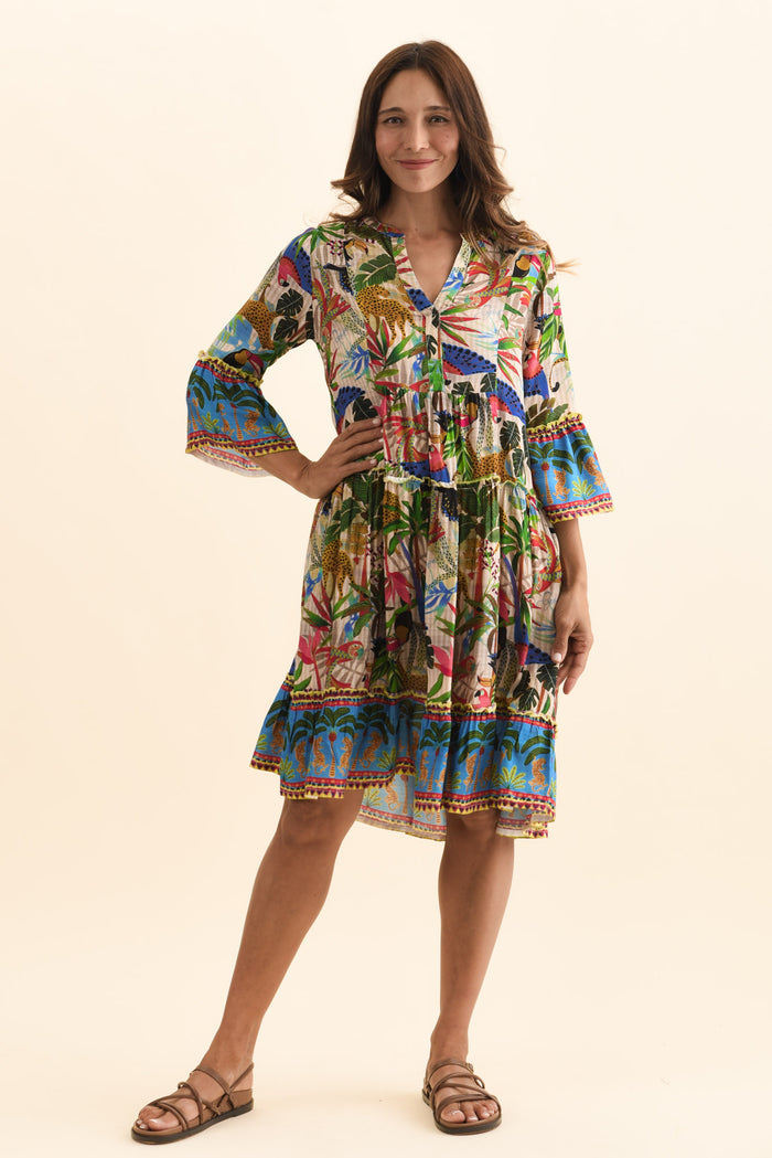Frankie Green Tropical Frill Sleeve Dress,Brunette model,alt text|model:Cara