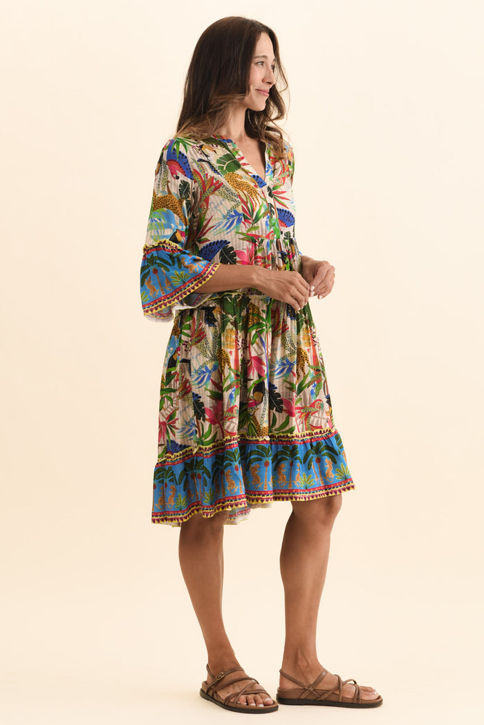 Frankie Green Tropical Frill Sleeve Dress,Brunette model,alt text|model:Cara