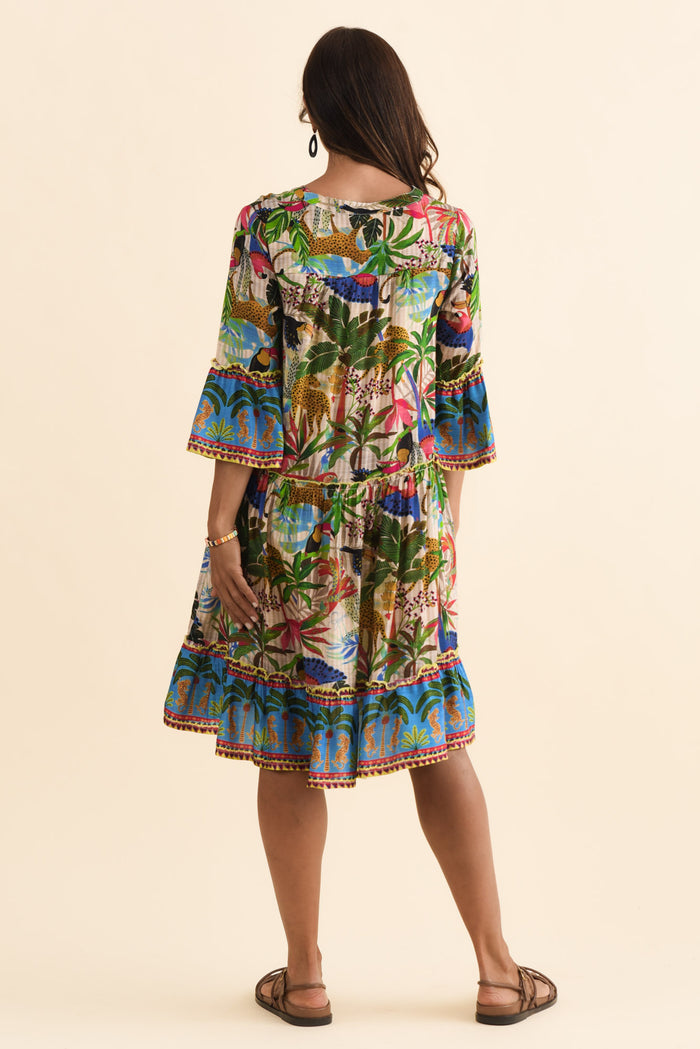 Frankie Green Tropical Frill Sleeve Dress,Brunette model,alt text|model:Cara