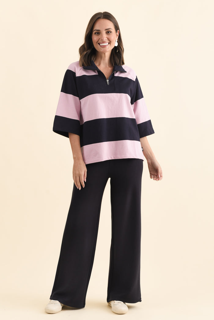 Freedom Dark Navy Wide Leg Pants,Brunette model,alt text|model:MJ