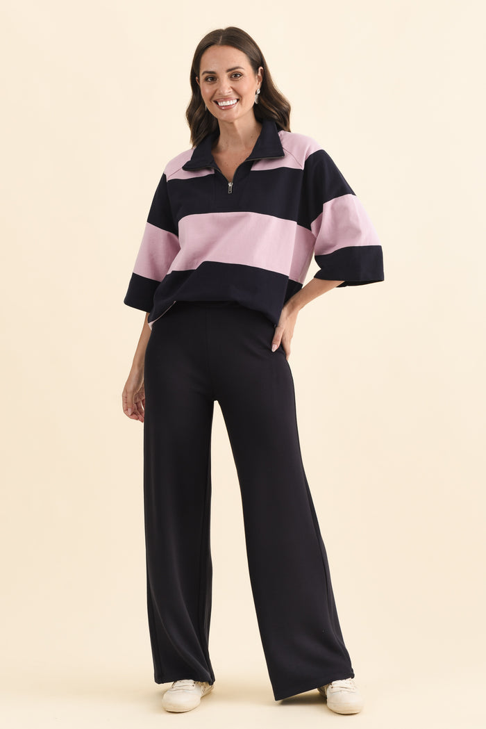 Freedom Dark Navy Wide Leg Pants,Brunette model,alt text|model:MJ