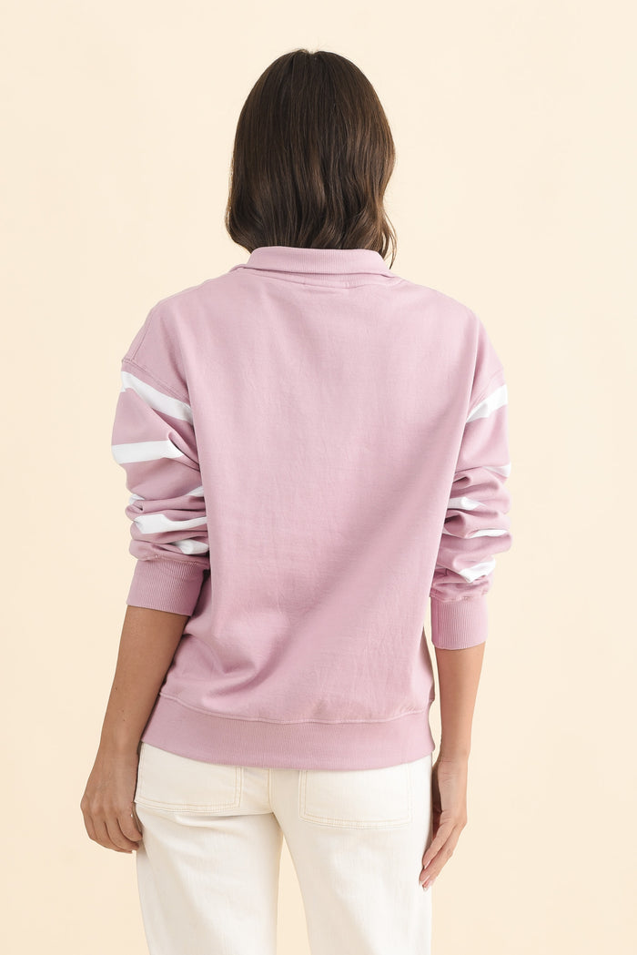 Freedom Pink Stripe Half Zip Sweatshirt,Brunette model,alt text|model:MJ