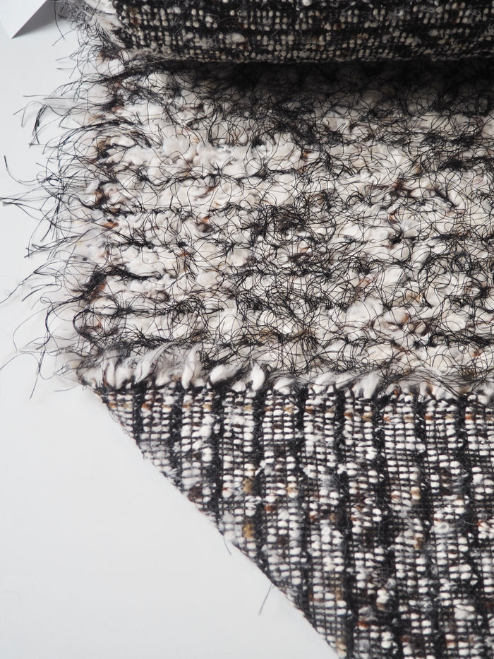 Fringed Cream Marl Boucle Wool Coating