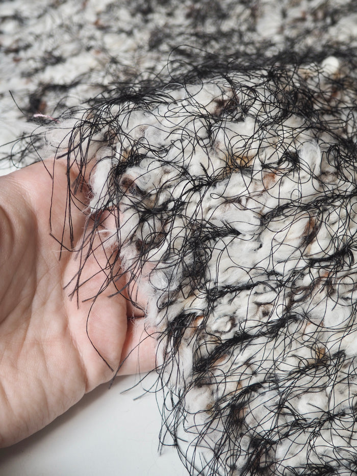 Fringed Cream Marl Boucle Wool Coating