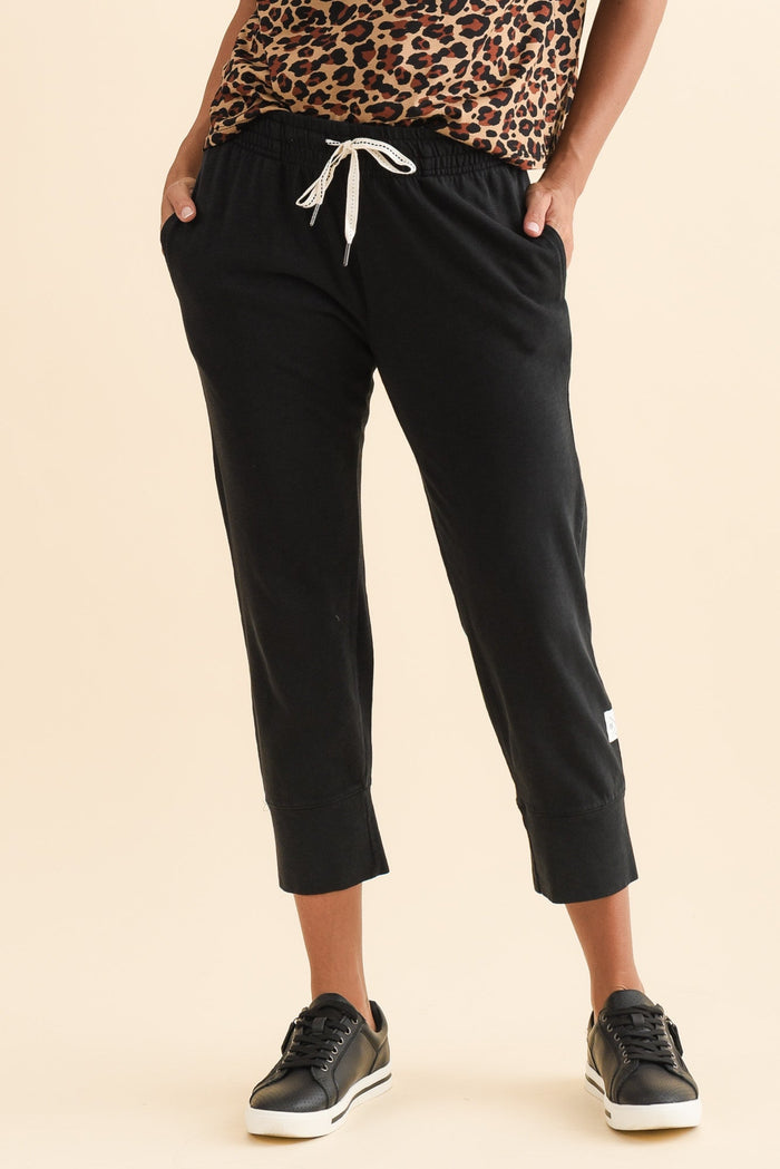 Fundamental Brunch Black Cotton Sweatpants,Brunette model,alt text|model:Brontie