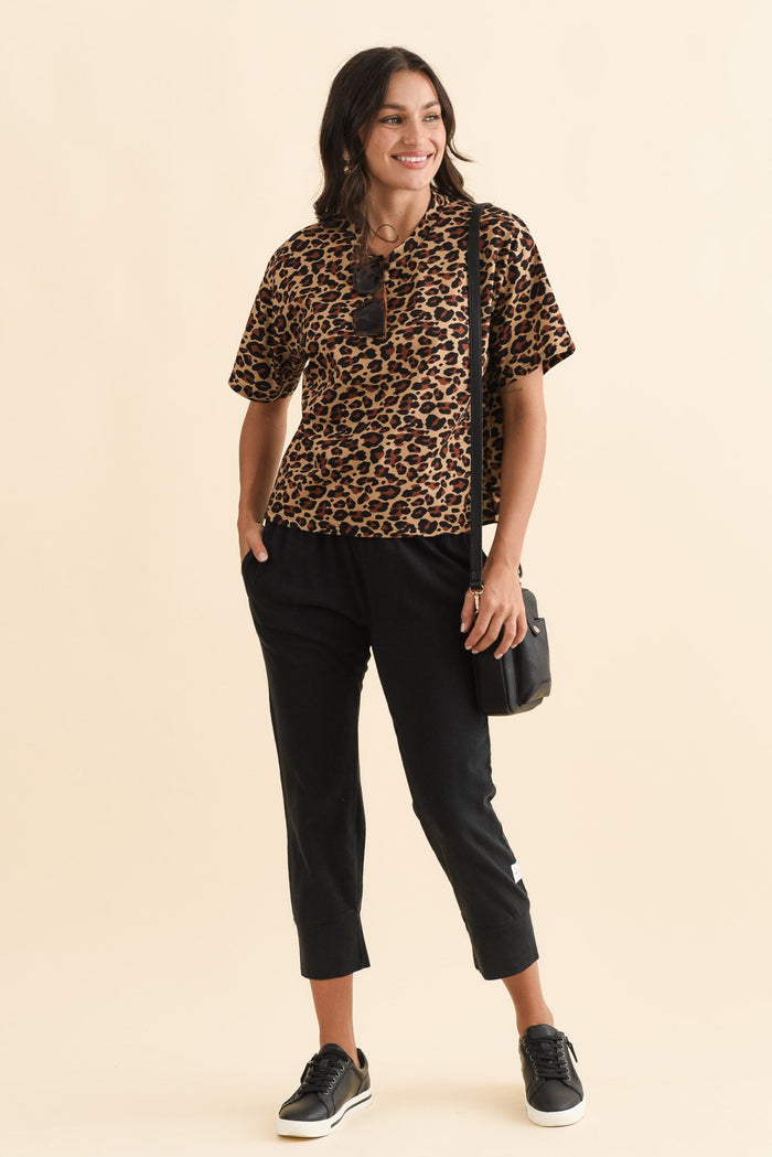 Fundamental Brunch Black Cotton Sweatpants,Brunette model,alt text|model:Brontie
