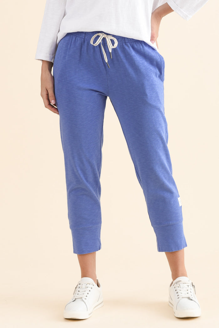 Fundamental Brunch Blue Cotton Sweatpants,Front,Brunette model,alt text|model:MJ