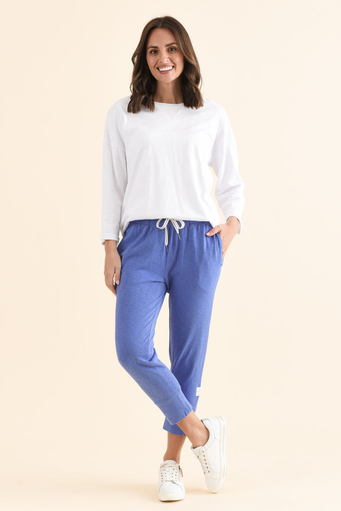 Fundamental Brunch Blue Cotton Sweatpants,Full Body,Brunette model,alt text|model:MJ