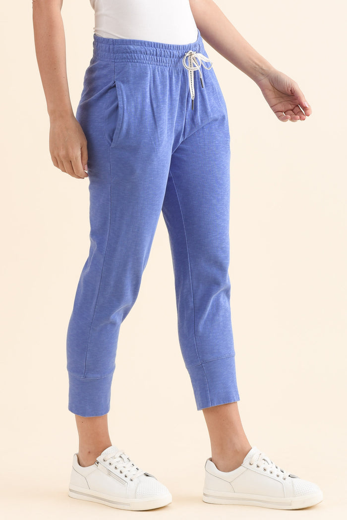 Fundamental Brunch Blue Cotton Sweatpants,Side,Brunette model,alt text|model:MJ