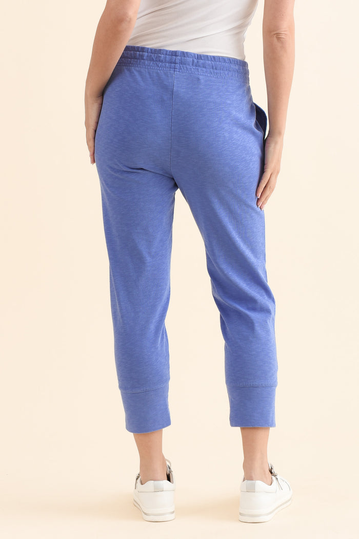 Fundamental Brunch Blue Cotton Sweatpants,Back,Brunette model,alt text|model:MJ