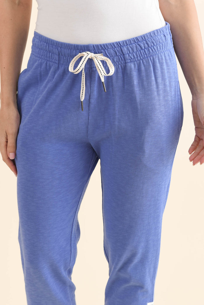 Fundamental Brunch Blue Cotton Sweatpants,Detail,Brunette model,alt text|model:MJ