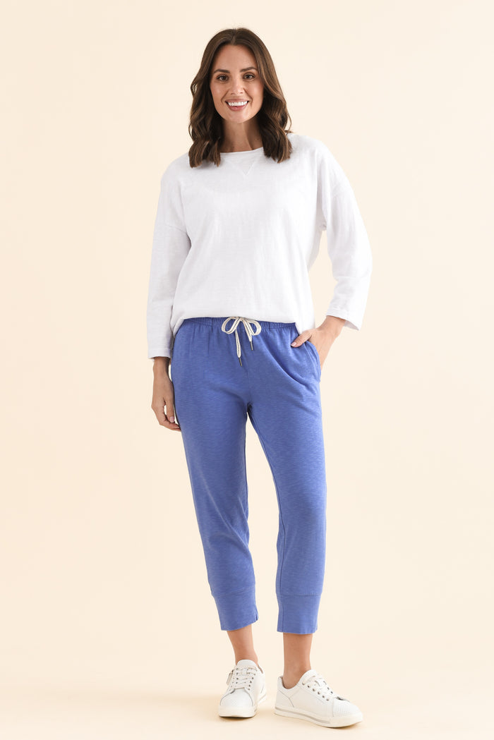 Fundamental Brunch Blue Cotton Sweatpants,Full Body,Brunette model,alt text|model:MJ