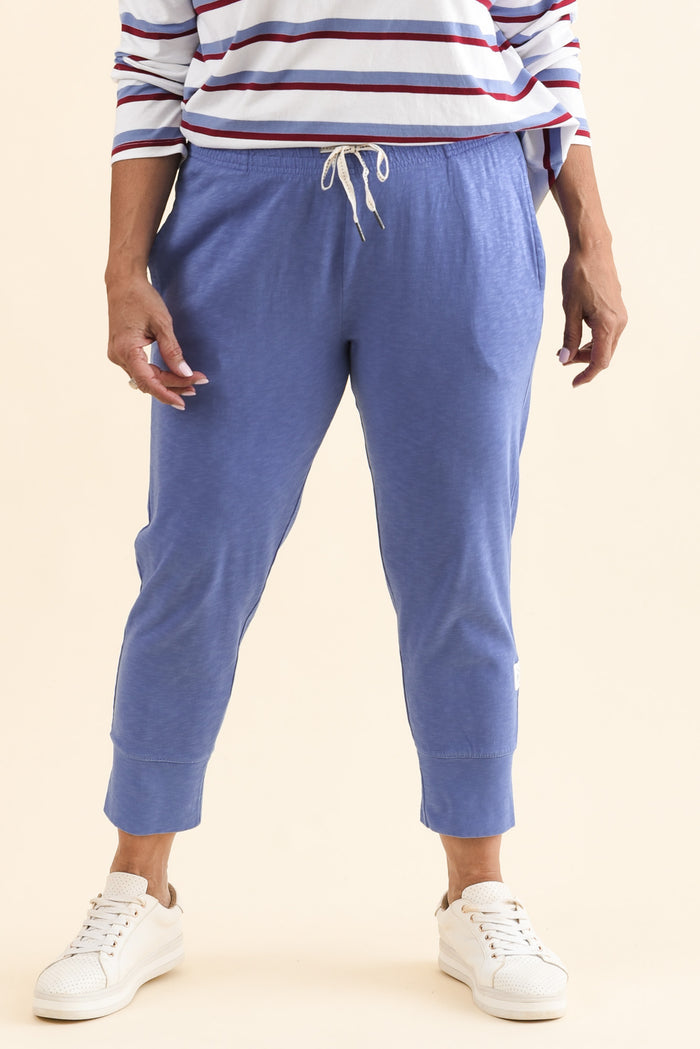 Fundamental Brunch Blue Cotton Sweatpants,Front,Brunette model,alt text|model:Pilita