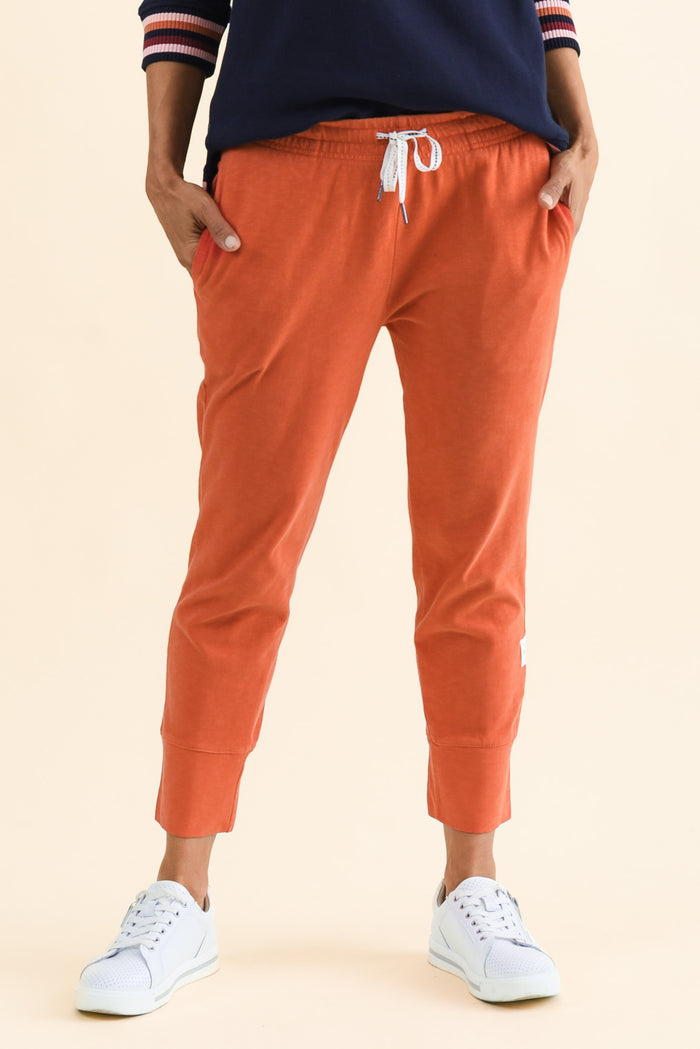 Fundamental Brunch Orange Cotton Sweatpants,Front,Brunette model,alt text|model:Cara