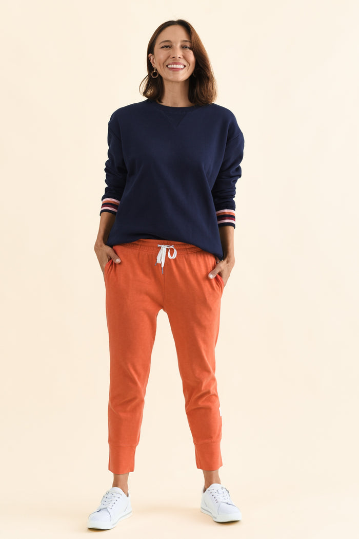 Fundamental Brunch Orange Cotton Sweatpants,Full Body,Brunette model,alt text|model:Cara