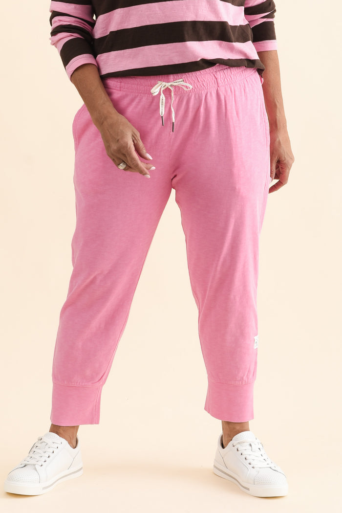 Fundamental Brunch Pink Cotton Sweatpants,Front,Brunette model,alt text|model:Pilita