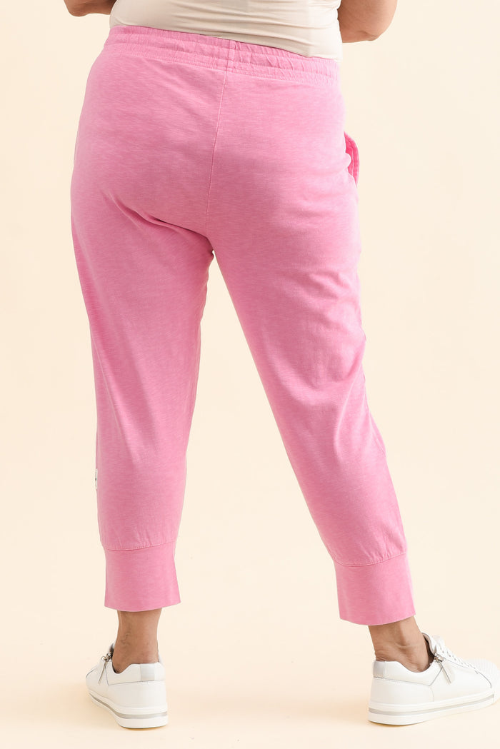 Fundamental Brunch Pink Cotton Sweatpants,Back,Brunette model,alt text|model:Pilita