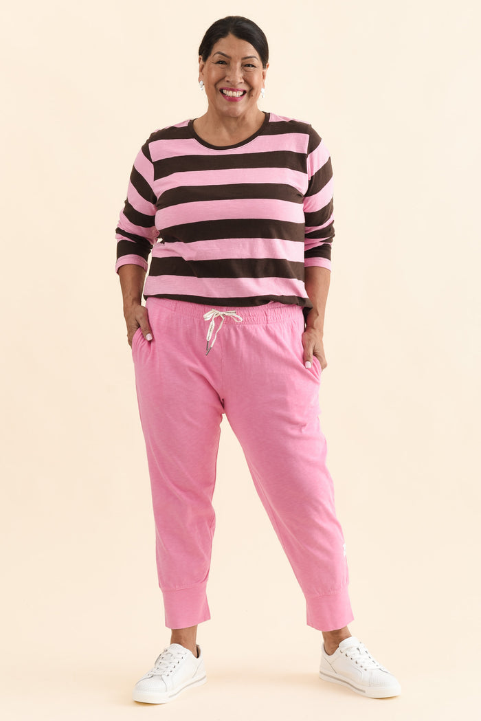 Fundamental Brunch Pink Cotton Sweatpants,Full Body,Brunette model,alt text|model:Pilita