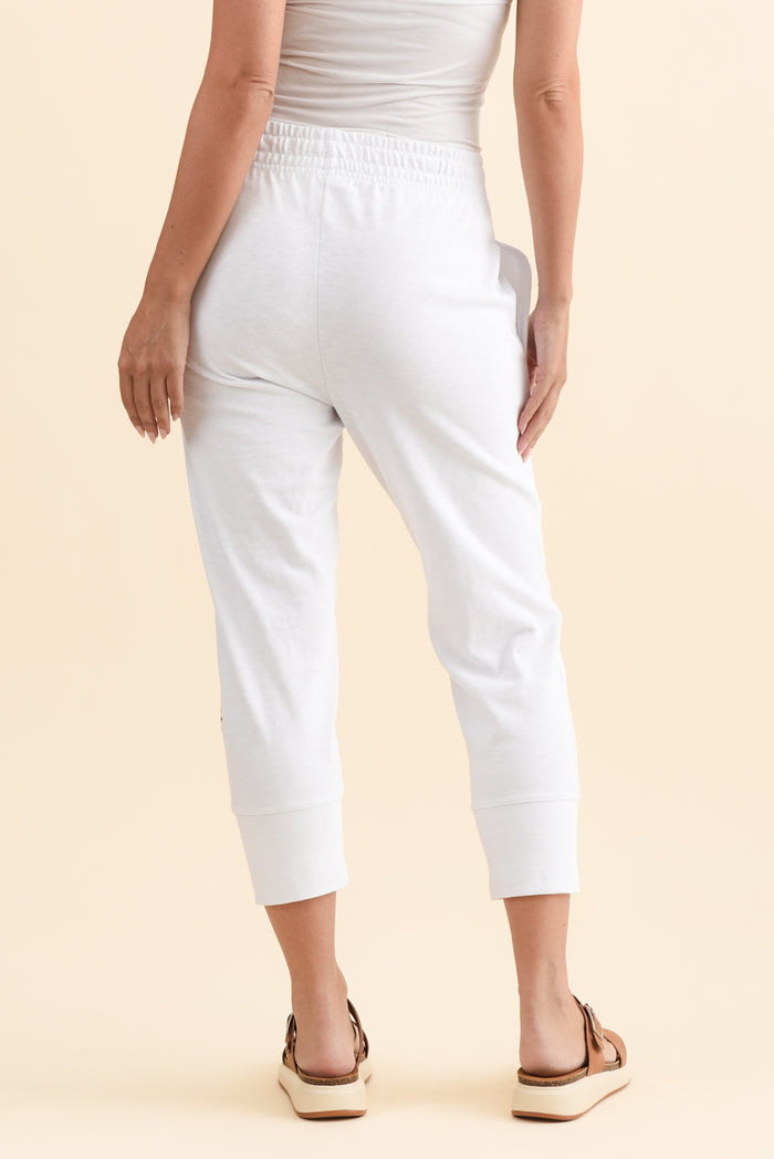 Fundamental Brunch White Cotton Sweatpants,Brunette model,alt text|model:MJ