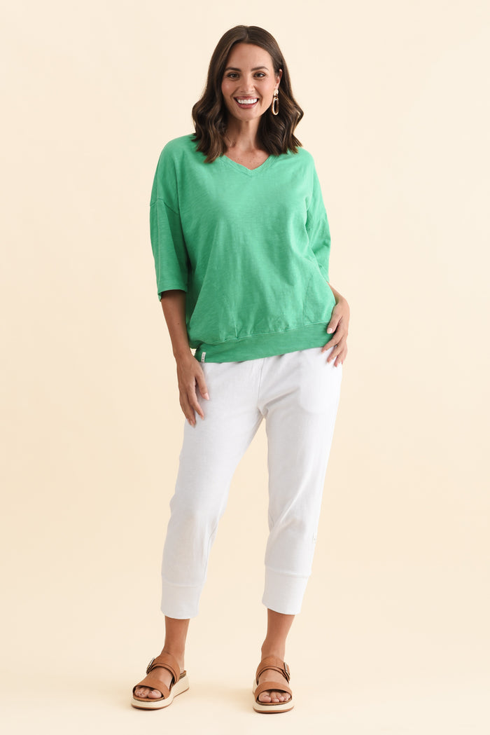 Fundamental Brunch White Cotton Sweatpants,Brunette model,alt text|model:MJ