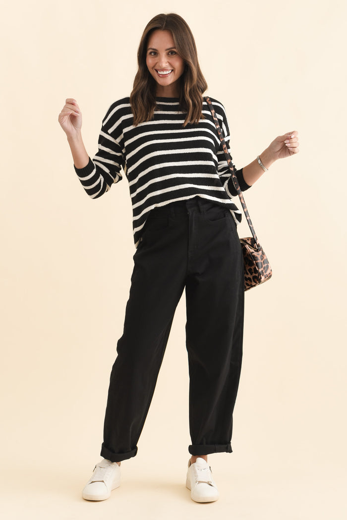 Garner Black Barrel Chino Pants,Brunette model,alt text|model:MJ