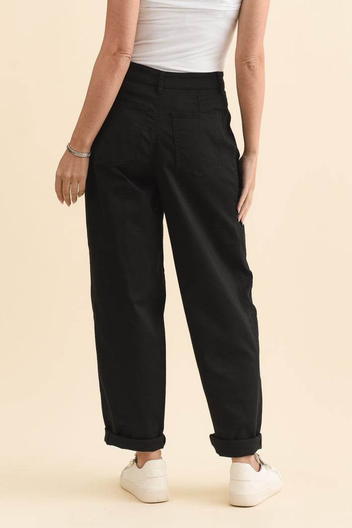 Garner Black Barrel Chino Pants,Brunette model,alt text|model:MJ