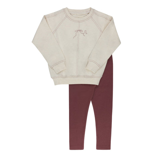 Girls 2 Piece Set – Cream Burgundy – Bird Seam