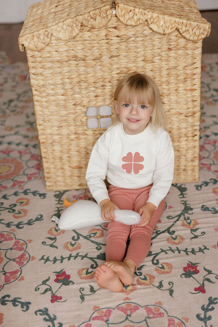 Girls 2 Piece Set – Ivory Pink – Embroidered Clover