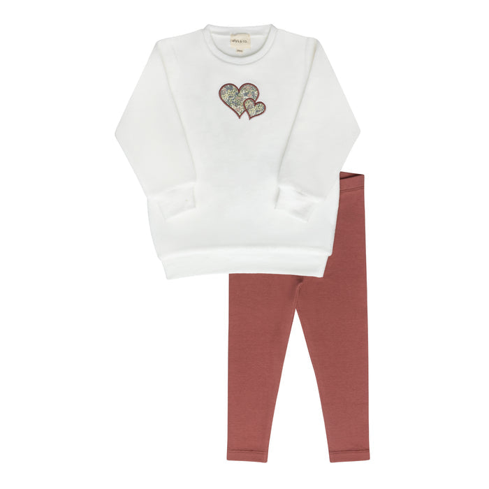 Girls 2 Piece Set – Ivory Pink – Embroidered Liberty