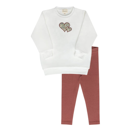 Girls 2 Piece Set – Ivory Pink – Embroidered Liberty