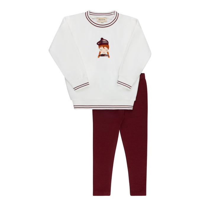 Girls 2 Piece Set – Ivory Pink – French Terry Scottish