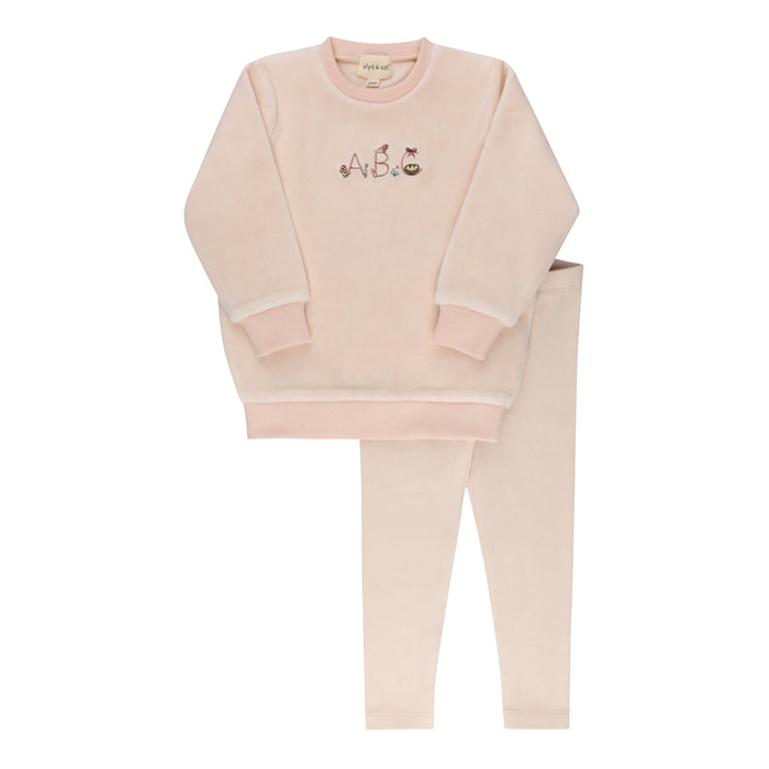 Girls 2 Piece Set – Pink – Embroidered ABC