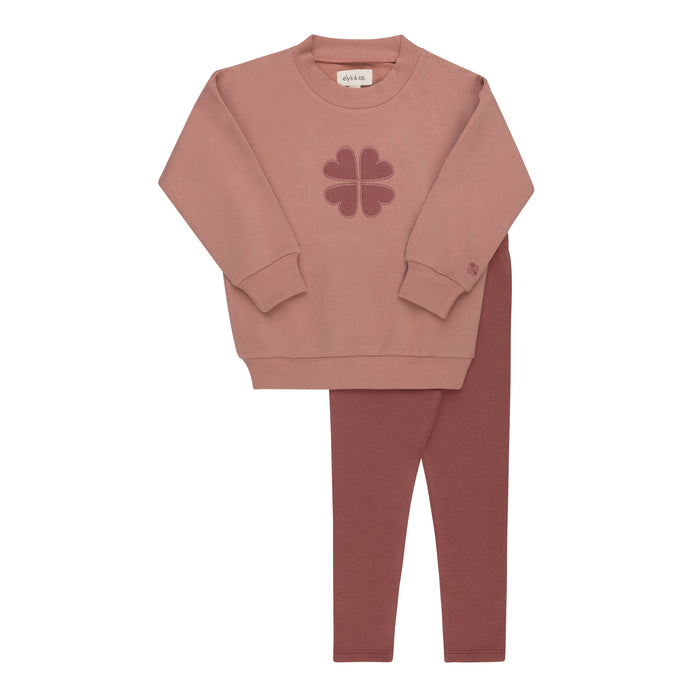 Girls 2 Piece Set – Pink – Embroidered Clover